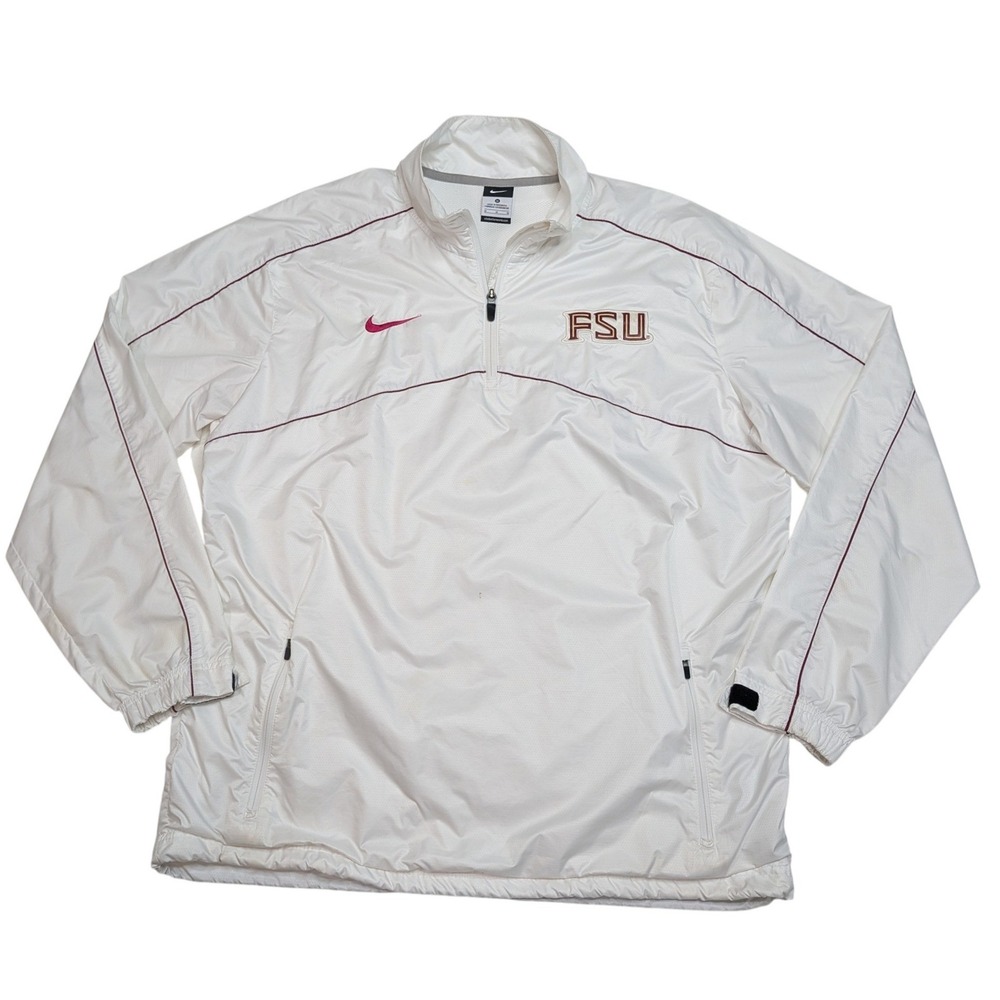 Nike FSU Seminoles Jacket Mens Medium White 1/4 Zip Windbreaker Florida State